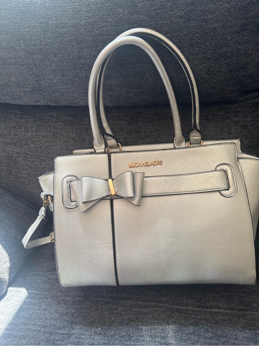 Michael Kors Silver Bow-Accent Leather Satchel
